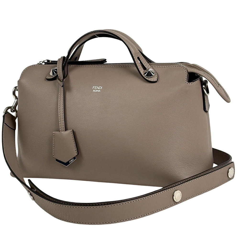 Fendi By The Way Shoulder Bag Handbag Leather Greige Gray